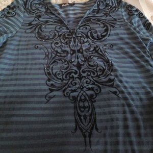 Sheer teal and black top